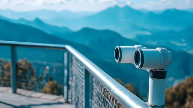 Scenic view with binoculars overlooking a mountainous landscape.