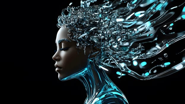 A stylized representation of a human figure with flowing liquid features.