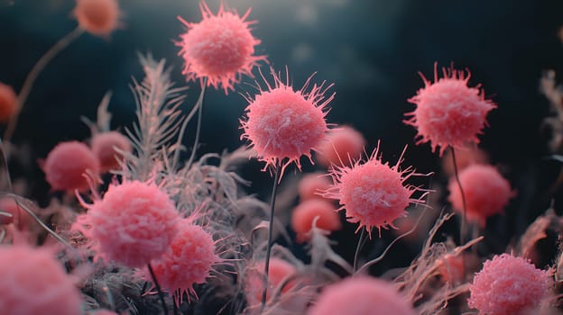 Vibrant pink spherical flowers against a soft-focus background.
