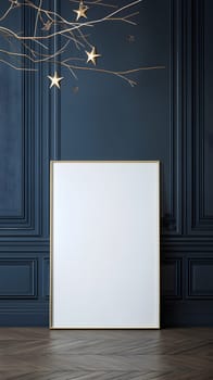 A blank frame against a dark wall, ideal for artwork display.