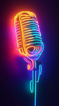 A vibrant neon microphone glowing in colorful light.