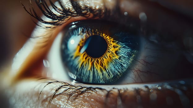Close-up of a vibrant, detailed human eye showcasing intricate patterns.