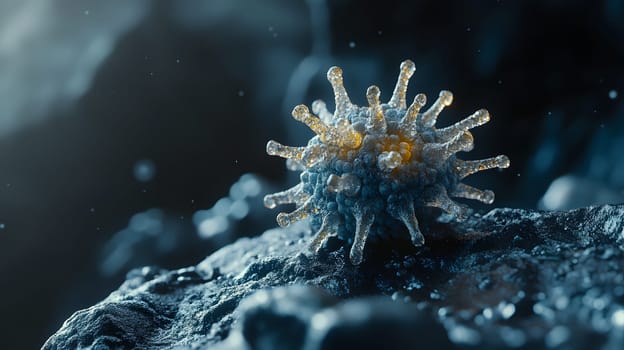 Close-up of a virus-like structure on a rocky surface.