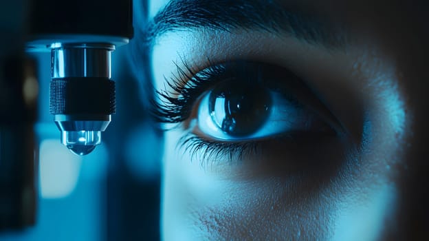 Close-up of an eye being examined under a microscope.