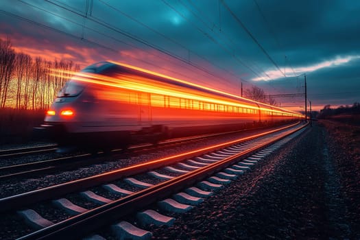 Blurred light effect from a moving train between stations.