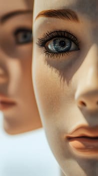 Close-up of mannequin faces showcasing realistic features and expressions.