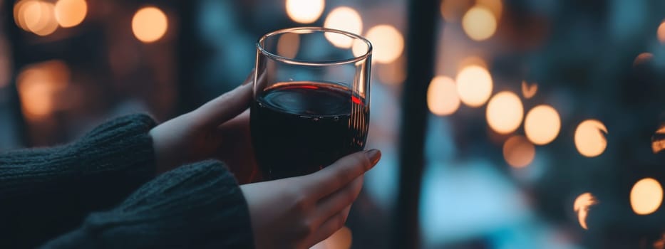 Girl holding a cup of mulled wine in her hands. Generative AI, drink