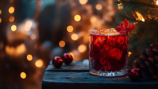 Cup of traditional Christmas mulled wine with spices and cookies, Generative AI, food drink