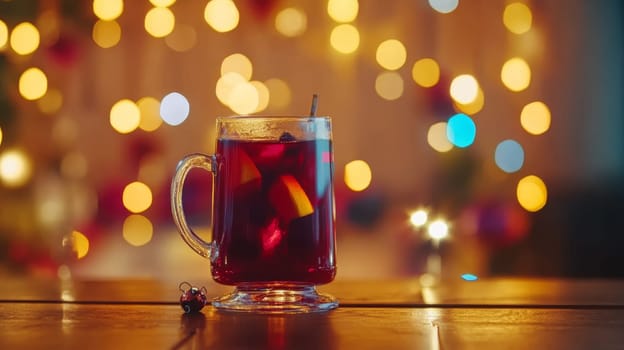Cup of traditional Christmas mulled wine with spices and cookies, Generative AI, food drink