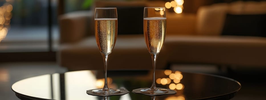 glass of champagne on christmas festive table, Generative AI, drink