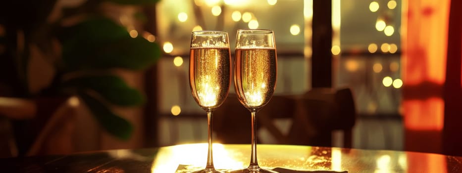 glass of champagne on christmas festive table, Generative AI, drink