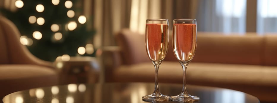 glass of champagne on christmas festive table, Generative AI, drink