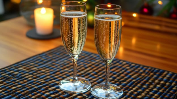 glass of champagne on christmas festive table, Generative AI, drink