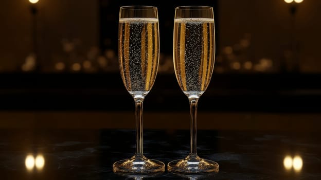glass of champagne on christmas festive table, Generative AI, drink