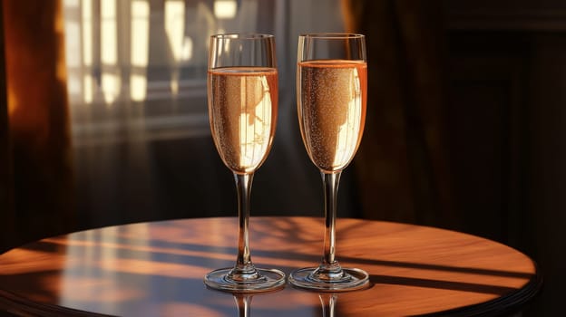 glass of champagne on christmas festive table, Generative AI, drink