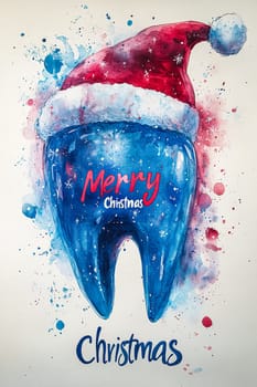 Toothbrush with a red hat on it and the words Merry Christmas written on it. The image has a festive and playful mood