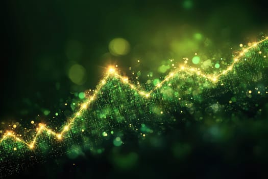 This captivating image showcases a glowing green financial chart with sparkling elements, symbolizing growth and success in the financial world.