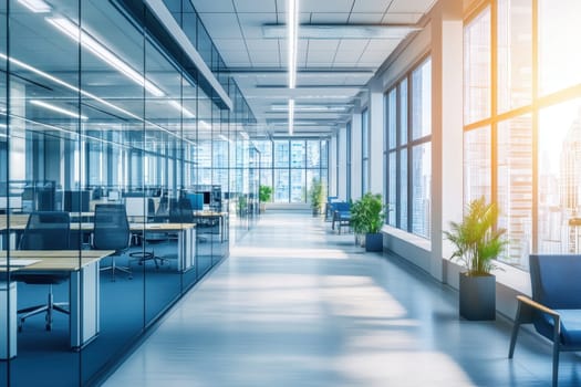 Discover a modern office interior featuring glass walls and abundant natural light, designed for productivity and comfort in an urban environment.