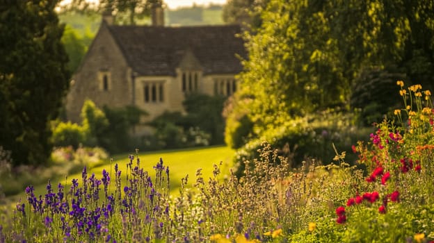 Cotswolds cottage and garden in the English countryside style, modern architecture and design idea