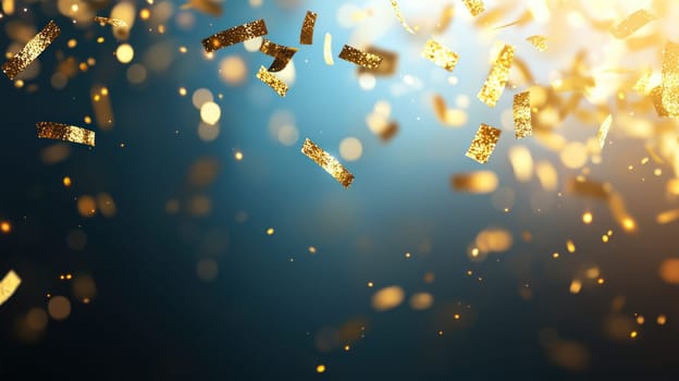 A single golden confetti piece floats gracefully in air, creating festive atmosphere filled with joy and celebration