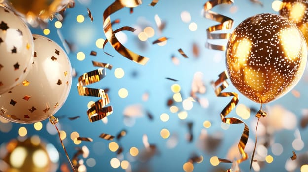 A Celebrate with festive balloons and confetti, perfect for New Year Eve