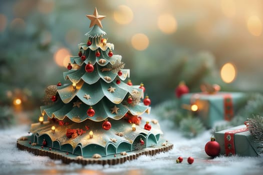 Colorful ornaments and twinkling lights bring a whimsical charm to the cheerful Christmas tree centerpiece.