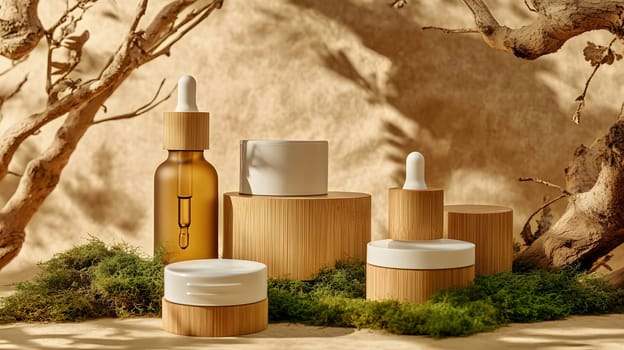 A serene arrangement of skincare products on a natural backdrop.