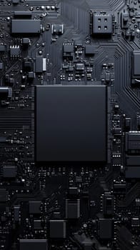 A close-up of a black circuit board with various electronic components.