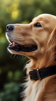 A close-up of a golden retriever's profile in a natural setting.
