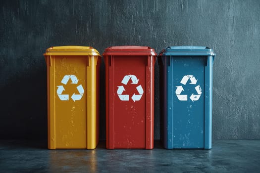 A Colorful recycling bins in modern setting promote eco friendly practices