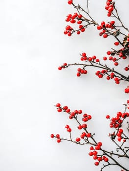 Minimalistic christmas wreath with red berries on white background for festive decor.