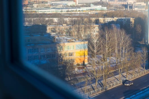 Typical eastern european city seen trough window at winter