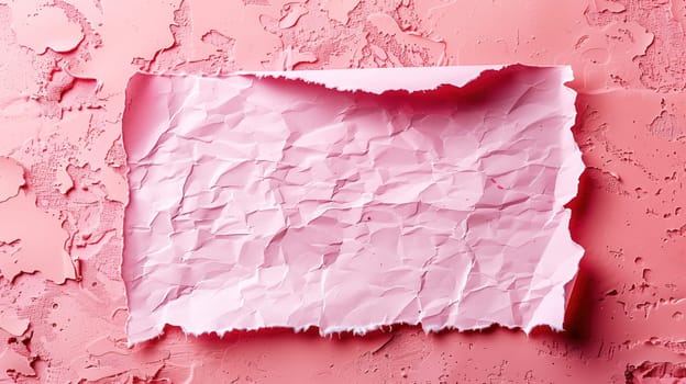A visually creative concept showing pink crumpled paper placed on textured pink plaster background, ideal for artistic and design purposes.