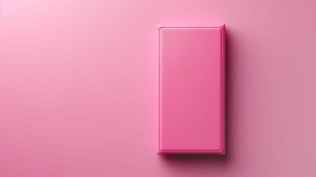 A minimalist design featuring a pink rectangular object set against a smooth pink gradient background, emphasizing simplicity and aesthetics.