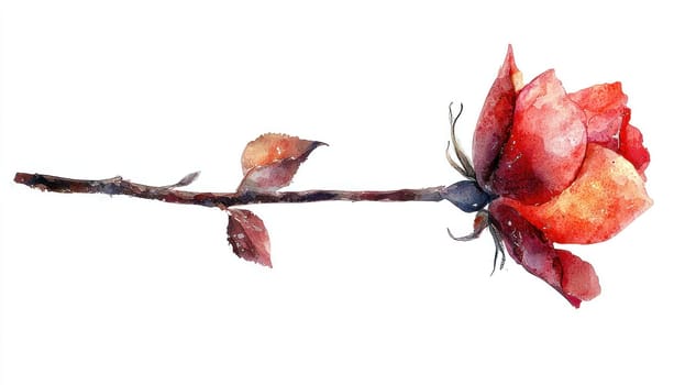 A beautiful watercolor rose with delicate petals and leaves, showcasing vibrant colors and intricate details