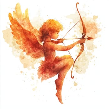 A whimsical silhouette of cupid with wings, drawing bow, evokes romantic mood. Perfect for Valentine Day themes