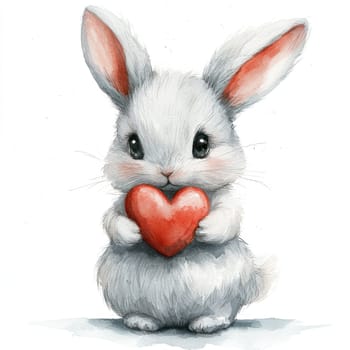 A Cute animal holding red heart, perfect for Valentine Day. This gentle bunny radiates love and warmth