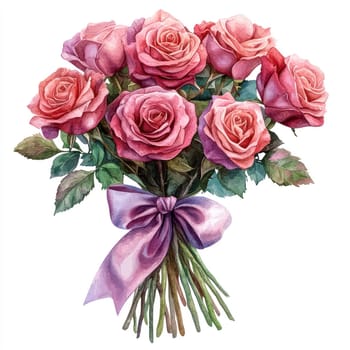 A beautiful bouquet of pink roses tied with ribbon, perfect for any occasion. vibrant colors and delicate petals evoke feelings of love and joy