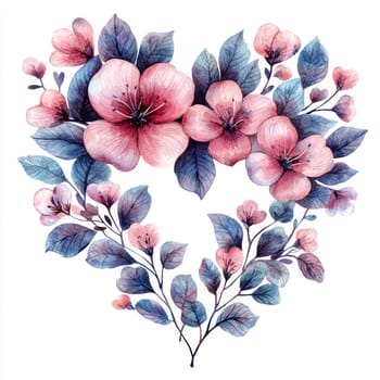 A Beautiful floral heart design featuring pink flowers and green leaves, perfect for romantic occasions