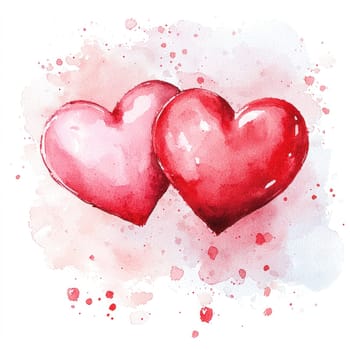 A Delicate pink and red hearts with watercolor splashes create romantic atmosphere. Perfect for expressing love and affection