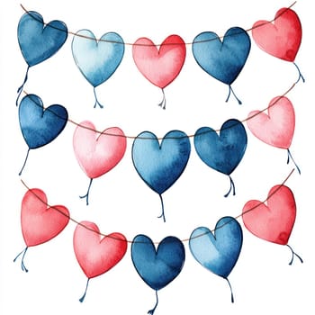 A Colorful heart garland in shades of blue and pink, perfect for celebrations