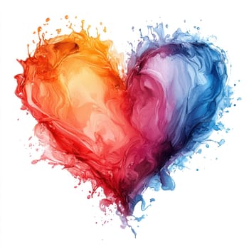 A vibrant heart shape created with flowing colors of orange, red, purple, and blue, symbolizing love and passion