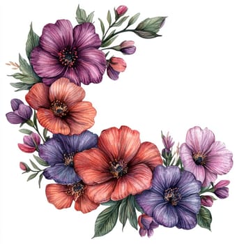 A Beautiful arrangement of watercolor flowers in vibrant colors, perfect for decoration or design projects