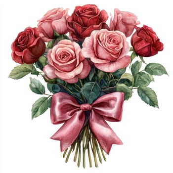 A beautiful bouquet of pink and red roses tied with ribbon, perfect for expressing love and affection