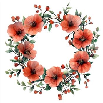 A Romantic floral wreath featuring vibrant orange flowers and lush greenery, perfect for celebrations