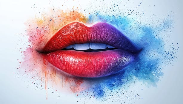 A Vibrant watercolor lips with splash of colors, showcasing beauty and artistry