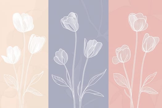 Soft pastel gradients with simple white floral outlines create a calming and refined background. ideal for sophisticated brand visuals or seasonal campaigns, this minimalist spring design embodies elegance and tranquility.