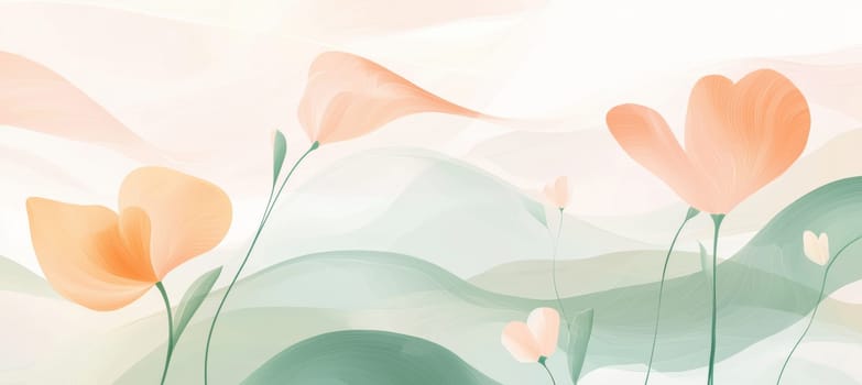 Ethereal pastel waves blend seamlessly with delicate floral overlays, creating an enchanting and light composition. soft hues of blue, pink, and peach add depth, offering a serene aesthetic perfect for seasonal advertising or social media headers.