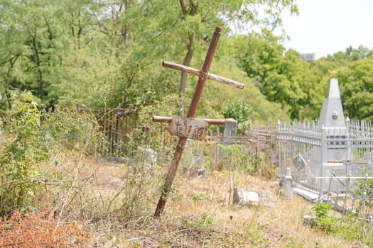 Abandoned russian graves in a cemetery