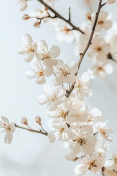 Soft pastel gradients complement delicate white floral accents, creating a minimal and refined background. this elegant spring design serves as a versatile visual, ideal for high-end seasonal marketing and artistic projects.